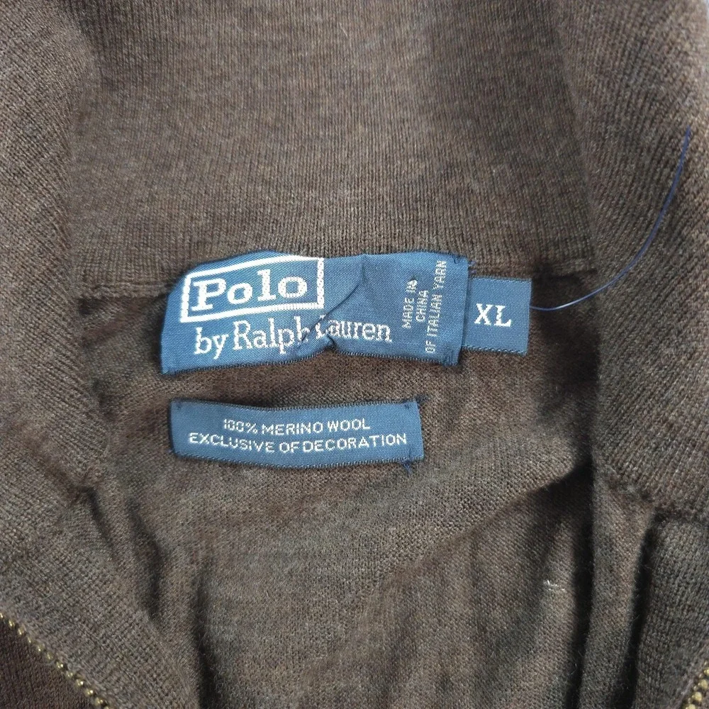Vintage Polo Ralph Lauren Sweater Mens XL Brown Merino Wool 1/4 Zip Mock Neck
